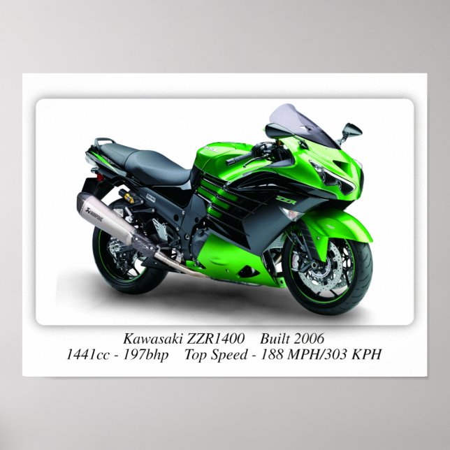 Póster Motocicleta Kawasaki ZZR1400 - A3 (Frente)