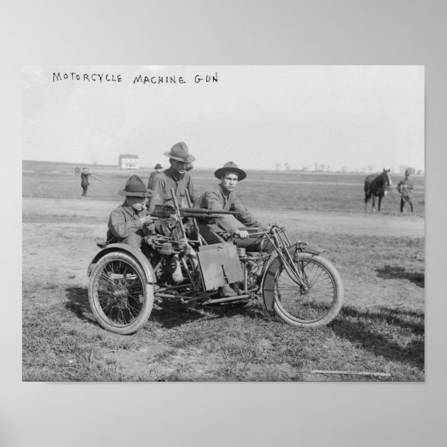 Póster Motocicleta militar con sidecar y arma de máquina (Frente)