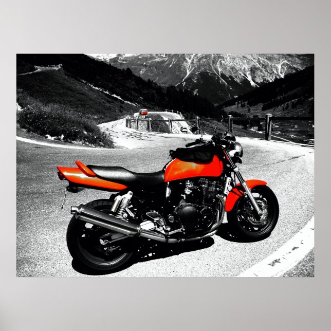 Póster motocicleta naranja antigua (Frente)