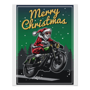 Póster Motocicleta navideña Santa   Vacaciones