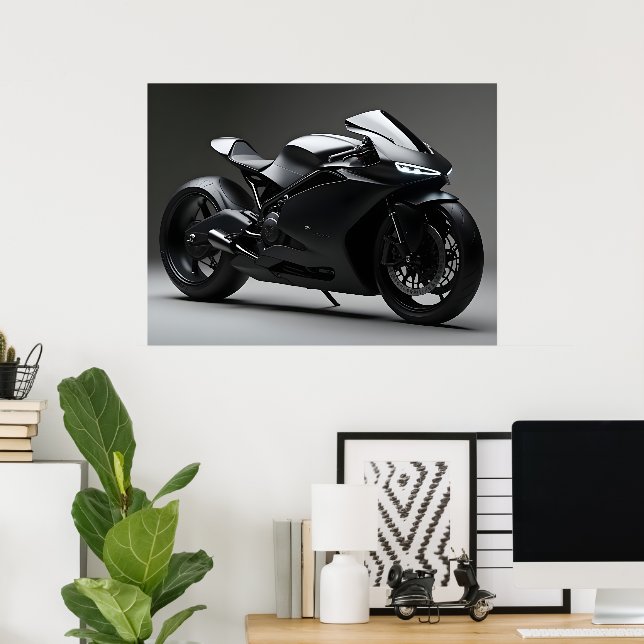 Póster Motocicleta Negra (Oficina en casa)