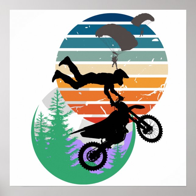 Póster Motocicleta, paracaídas y al aire libre (Frente)