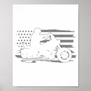 Póster Motocicleta patriótica bandera estadounidense vint