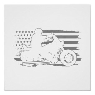 Póster Motocicleta patriótica bandera estadounidense vint