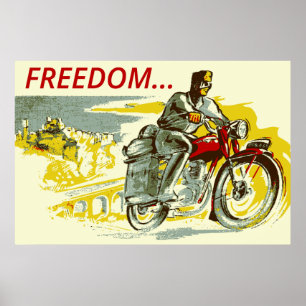 Póster Motocicleta retra de la LIBERTAD del estilo del
