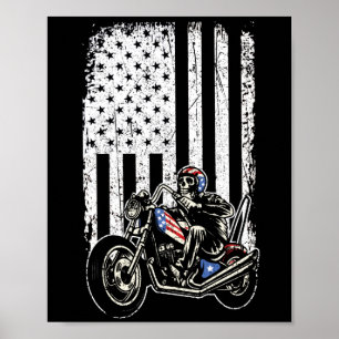Póster Motocicleta Retro Vintage Detallada Con Bandera De