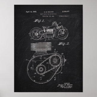 Póster Motocicleta Shaft Drive 1943 Patent Chalkboard
