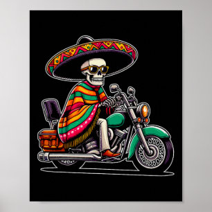 Póster Motocicleta Skeletker Mexicano Sombrero Cinco D