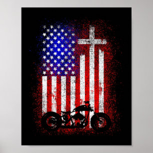 Póster Motocicleta Vintage Bandera De Usa Fe Cristiana Pa