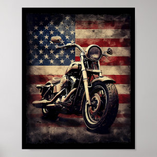 Póster Motocicleta vintage bandera estadounidense retro c