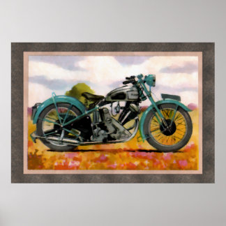 Póster Motocicleta Vintage de acuarela