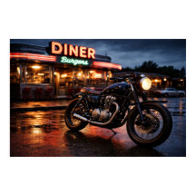 Motocicleta Vintage y Diner Americano