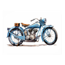 Motocicleta Watercolor Vintage Blue Classic