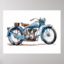 Póster Motocicleta Watercolor Vintage Blue Classic