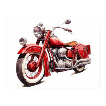 Motocicleta Watercolor Vintage Red Classic