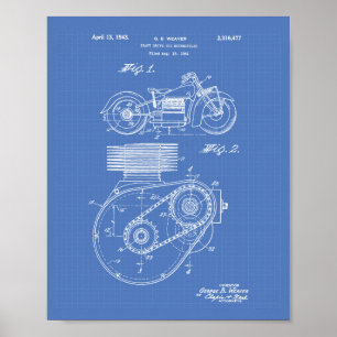 Póster Motocicletas 1943 Patent Art Blueprint