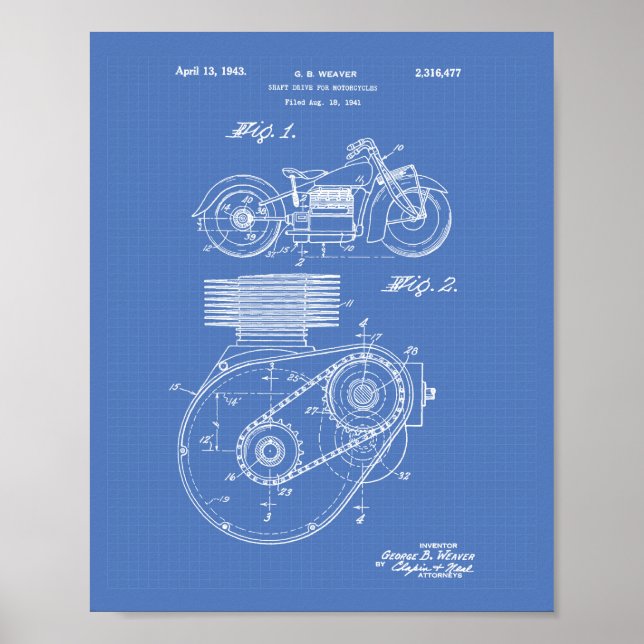 Póster Motocicletas 1943 Patent Art Blueprint (Frente)