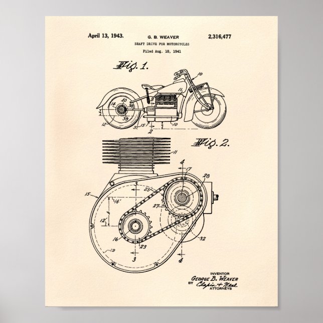 Póster Motocicletas 1943 Patent Art Old Peper (Frente)