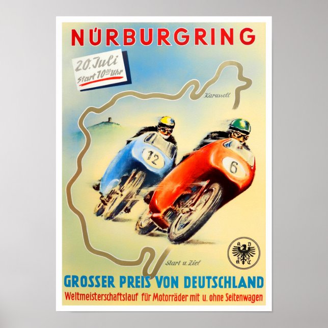 Póster Motocicletas del Gran Premio de Nurburgring (Frente)
