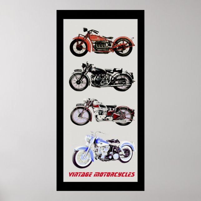 Póster MOTOCICLETAS ViNTAGE, gris negro (Frente)