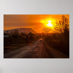 Póster Motociclismo al atardecer