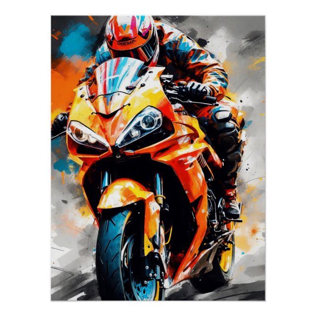 Póster Motociclista de alta velocidad - Negrita, dinámica (Anverso)