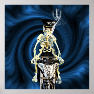Póster Motociclista de esqueleto fumando un cigarrillo