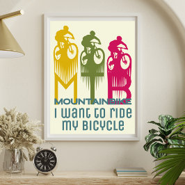 Póster Motociclista de montaña MTB retro colorido