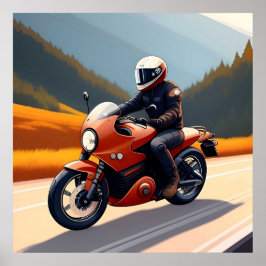 Póster Motociclista En Ruta De Las Montañas