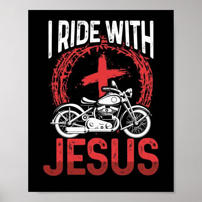 Póster Motociclista Motociclista Viajo Con Jesús (Frente)