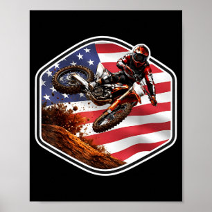 Póster Motociclista patriota americano de motocross