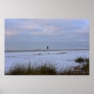 Póster Motociclista Solitario en la Playa, Fort Myers Bea