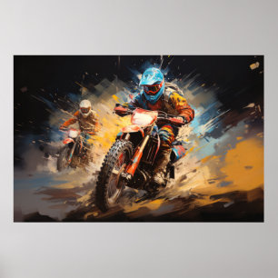 Póster Motocross Action Sport Pintura Resumen Decor Art
