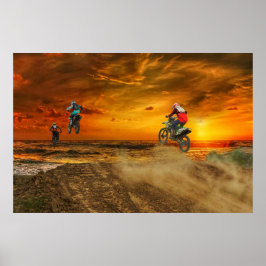 Póster Motocross al atardecer