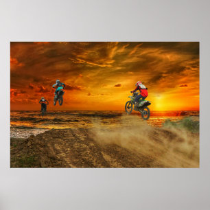 Póster Motocross al atardecer