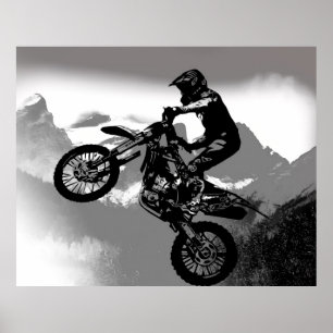 Póster Motocross Biker - Montañas rocosas