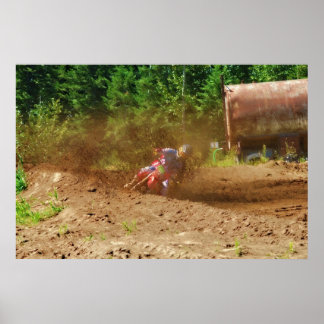 Póster Motocross Dirt Bike Racer Spraying Dirt