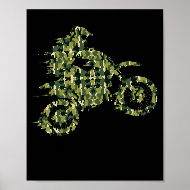 Póster Motocross Dirt Bike Racing Shirt Camo Camouflage (Frente)