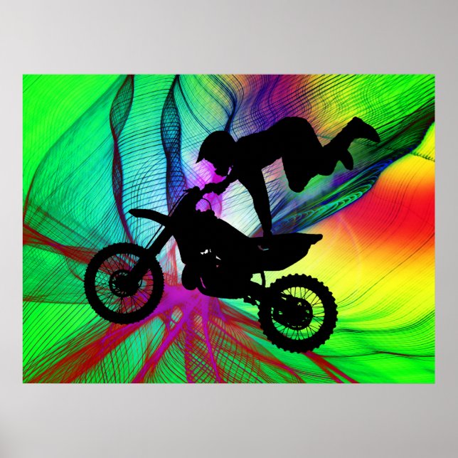 Póster Motocross en la web de araña psicodélica (Frente)