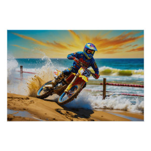 Póster Motocross Racer en Beach Race