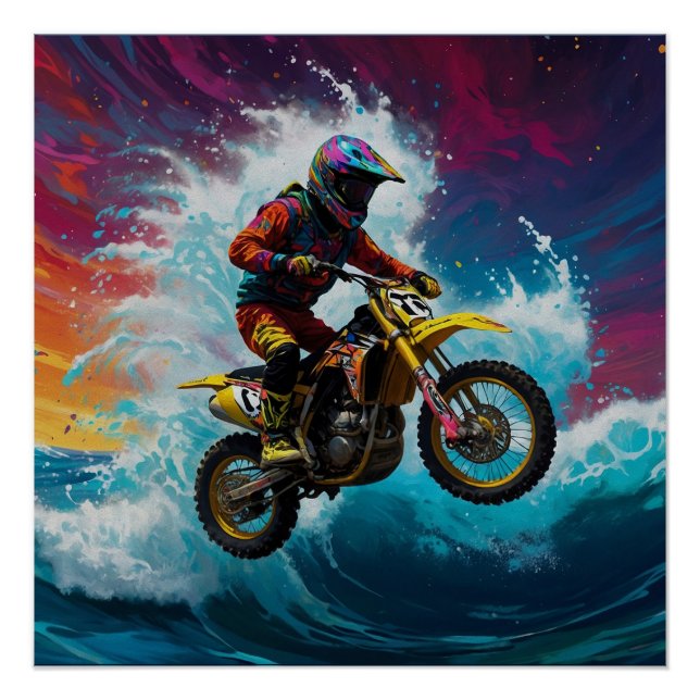 Póster Motocross Rider Carreras las olas (Anverso)