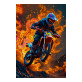 Póster Motocross Rider sobre un volcán