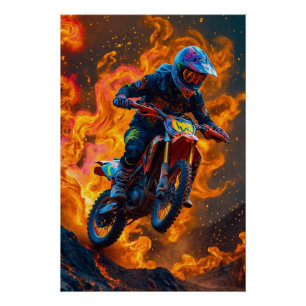 Póster Motocross Rider sobre un volcán