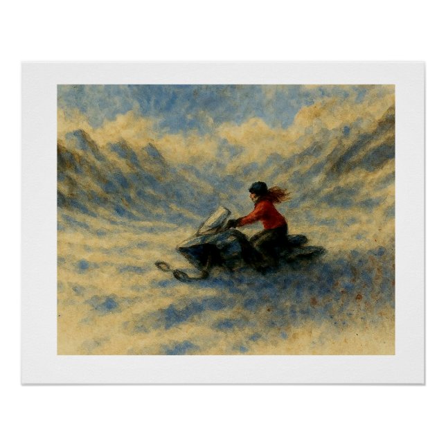 Póster Motonieve en las montañas,  (Anverso)