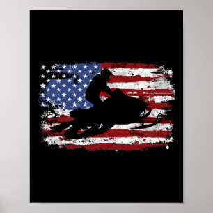 Póster Motonieve vintage bandera americana