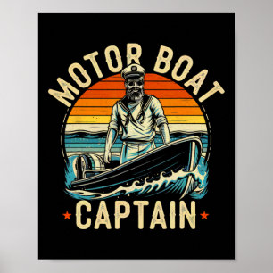 Póster Motor Bote Capitán Divertido Pontoon Bote Motobarc