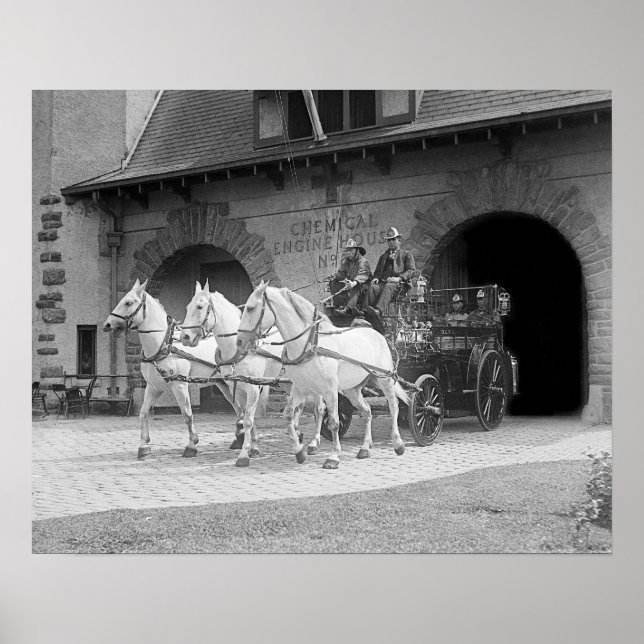 Póster Motor de bomberos de caballos, 1922. Foto de cosec (Frente)