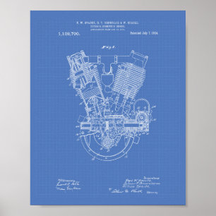 Póster Motor de combustión interna 1914 Patent Blueprint