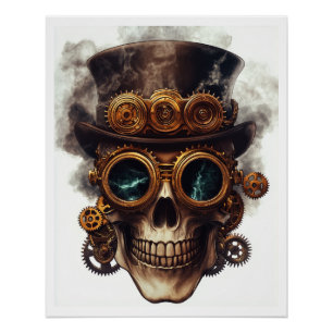 Póster Motor de cráneo steampunk