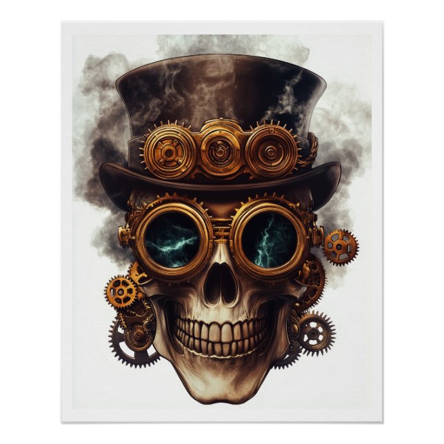 Póster Motor de cráneo steampunk (Anverso)